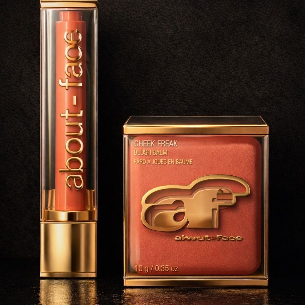 About-Face Bundle Cherry Pick Lip Pencil and Cheek Freak Blush Set. Peach. New!
